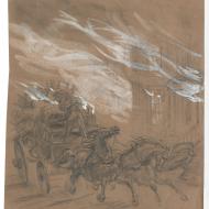 Trying to Save a Wagonload of Goods; Alfred R. Waud, Pencil, Chalk, and Paint Drawing, 1871 (ichi-37787)