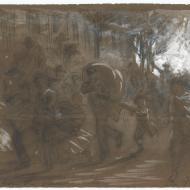 "Fleeing from the burning city"; Alfred R. Waud, Pencil, Chalk, and Paint Drawing, 1871 (ichi-37788)