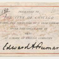 Presented to the City of Chicago; Bookplate, ca. 1871 (ichi-62301)