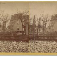 Residence of M.D. Ogden Showing the Ruins of Unity and New England Churches; Stereograph, 1871 (ichi-64159)
