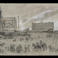 "Looking from the Lake near the River"; Alfred R. Waud, Pencil and Chalk Drawing, 1871 (ichi-64349)