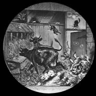 Origin of the Chicago Fire; W. O. Mull, Glass Lantern Slide, ca. 1871 (ichi-64420)