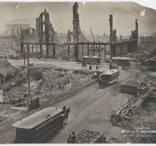 Corner of State and Madison after the Fire; Photograph, 1871 (ichi-02811)