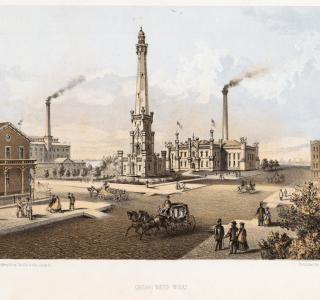 Chicago Water Works; Louis Kurz for Jevne & Almini, Lithograph, 1866-67 (ichi-06859)