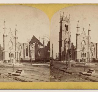St. James Episcopal Church after the Fire; P. B. Greene, Stereograph, 1871 (ichi-64155)