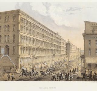 Cor. Lake & State Streets; Louis Kurz for Jevne & Almini, Lithograph, 1866-67 (ichi-64272)