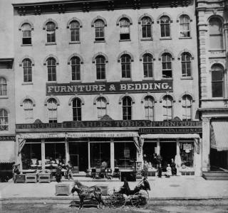 Charles Tobey Furniture and Bedding, 87-89-91 State Street (now 103 N. State); Potter Palmer Real Estate Album, Photograph, 1868-69 (ichi-64383)