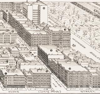 Looking North from East Adams Street; from Rand-McNally, Bird's-Eye Views and Guide to Chicago, 1898