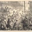 The Great Fire in Chicago: Panic-stricken Citizens Rushing Past the Sherman House, Carrying the Aged, Sick and Helpless, and Endeavoring to Save Family Treasures; from Frank Leslie's Illustrated Newspaper, October 28, 1871 (ichi-20909)