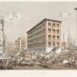Corner of Clark and Water Streets; Louis Kurz for Jevne & Almini, Lithograph, 1866-67 (ichi-62077)